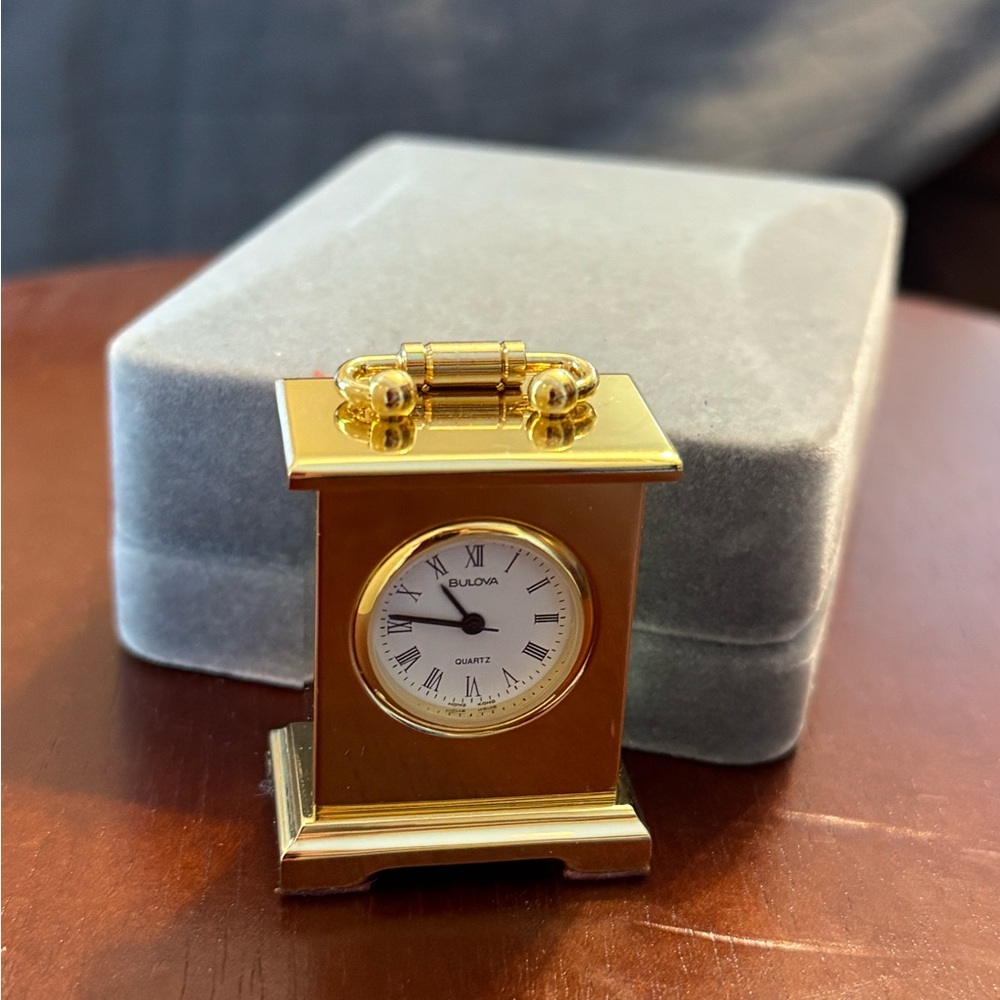 Miniature Bulova “Mini Boutique Series” Gold Clock with Original Case